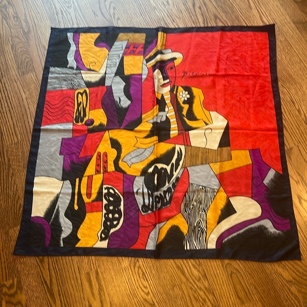 Vintage Pablo Picasso Abstract Cubist Silk Scarf Hand Rolled 34x34